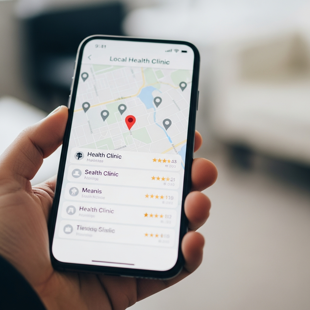 Phone showing local chiropractic practice listing
