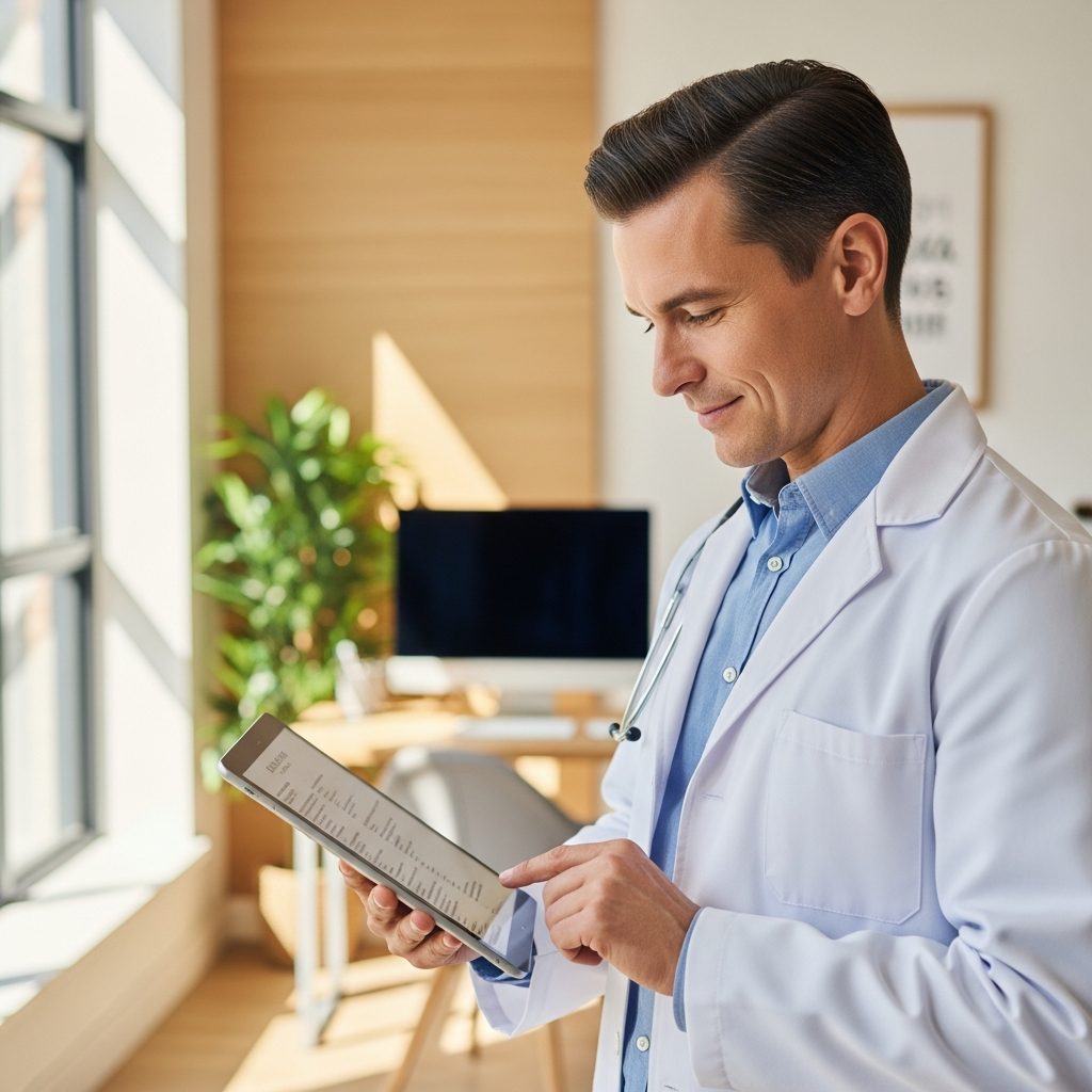 Nurse practitioner consulting with a patient in a modern medical weight loss clinic