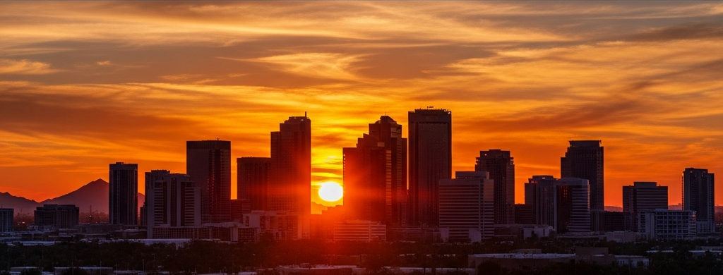 Phoenix Arizona skyline at sunset