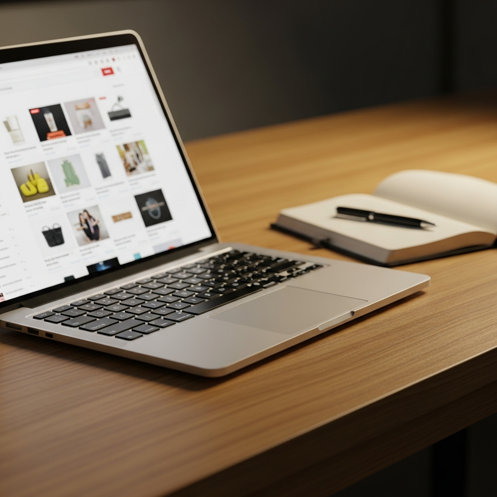 Laptop showing product category search results